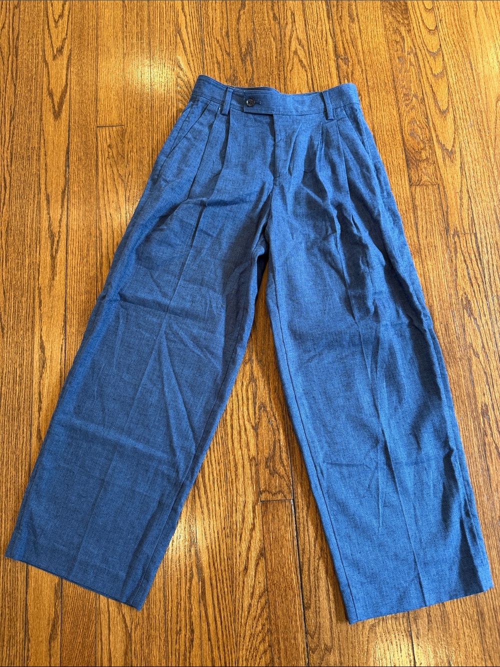 NWT Banana Republic Blue Linen-Blend Wide-Leg Pleated Trous - Picture 2 of 10